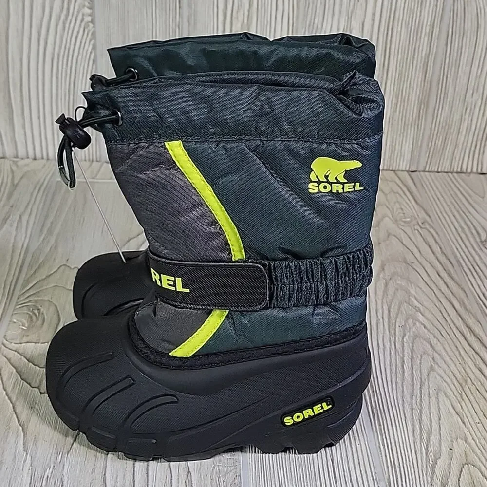 Sorel Flurry Toddler Size 9 Black & Green Waterproof Winter Snow Boots NEW